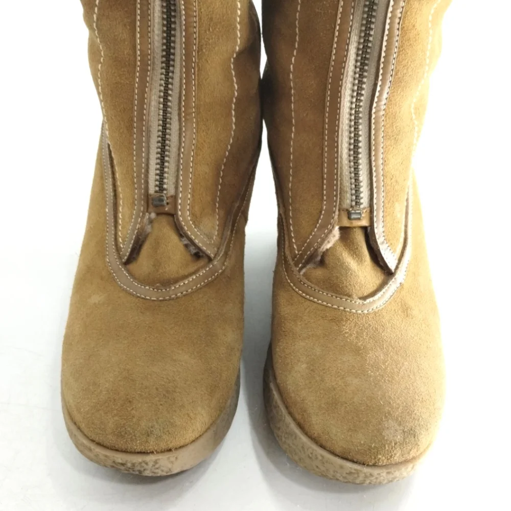 Cole Haan Tall Boots Suede Sheep Shearling‎ Zip Front